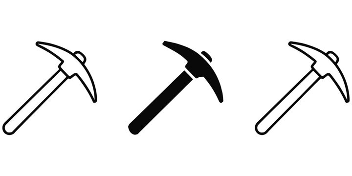 Three pickaxe arranged in a row, featuring both outline and solid black silhouette variations tool d