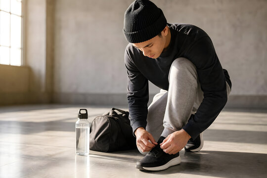 Breakdancer Tying Sneakers Before Practice