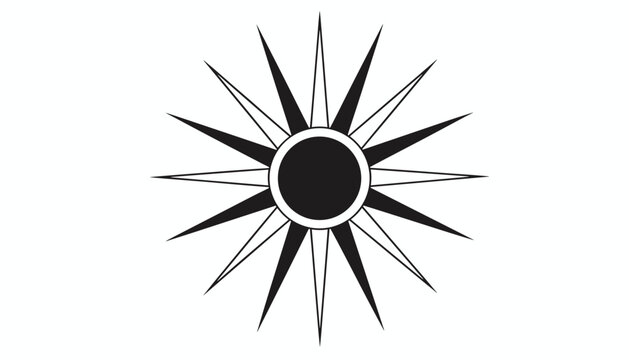Multi pointed star symbol or compass rose icon in black and white geometric design isolated on white background.