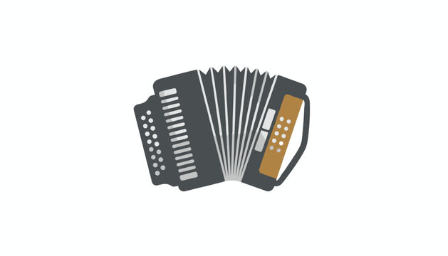 Flat vector illustration of a grey folk accordion musical instrument with warm wooden key panel detailing.