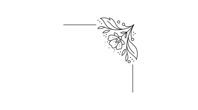 Elegant floral corner design element with delicate lines and small flowers, perfect for invitations and decorative purposes.