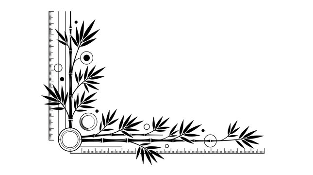 Decorative corner element featuring stylized bamboo stalks and leaves with circles, suitable for borders and design.