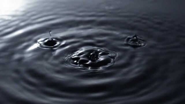 Water ripples forming concentric circles under dark ambient lighting create a hypnotic and calming visual pattern across the liquid surface.