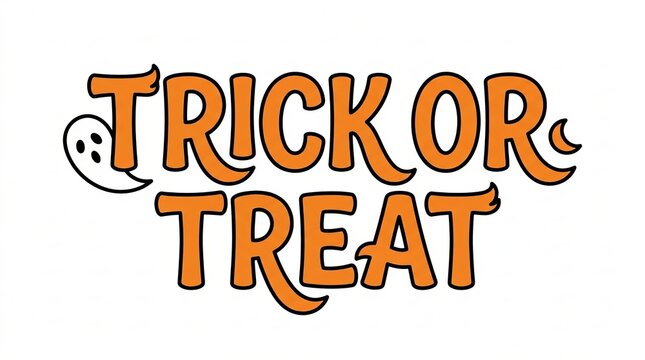 Bold orange and black halloween "trick or treat" text with cursive and bold fonts cursive font