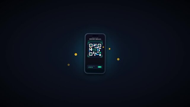 Modern Smartphone Displaying Generic QR Code for Digital Payment and Data Animation