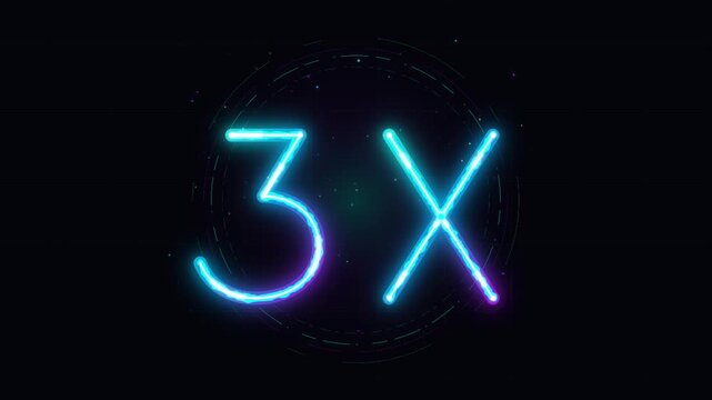 Neon 3x video multiplier glowing on dark background
