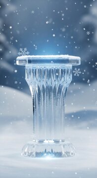 Frost's Throne: A Crystal Pedestal in Winter's Embrace