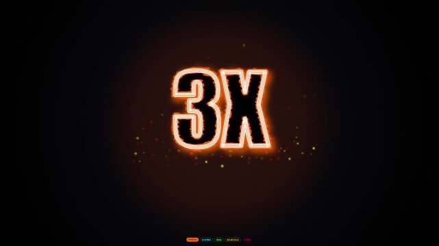 Glowing 3x video multiplier text with fire effects on black