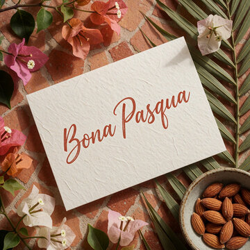 Bona Pasqua Easter Card with Almonds and Bougainvillea