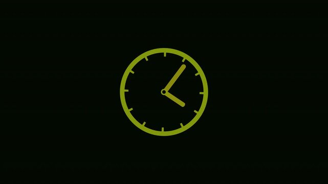 Yellow Clock Animation On Black Background Animation Day Time. Footage. Transparent Background, With Alpha channel, 4K Animation.