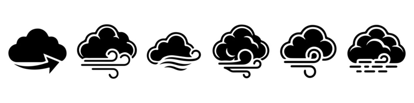 Windy Cloud Weather Black Icon Vector Set