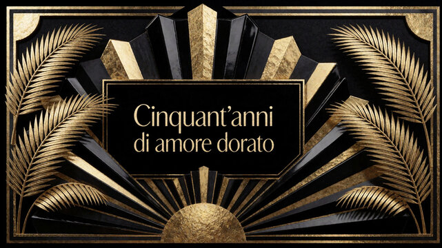 Cinquant'anni di amore dorato - Art Deco Gold Black Anniversary Card