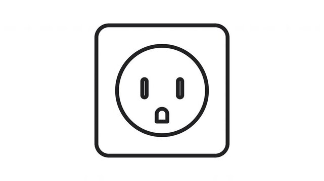 Minimalist Animated Line Art Icon of an Electrical Wall Outlet on a Pl