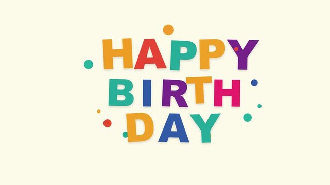 Happy birthday colorful greeting text animation with playful floating dots for joyful celebration event video footage