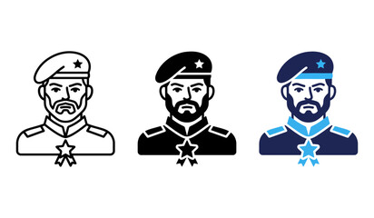 Fototapeta premium Military soldier portrait with beret and star medal for veteran tributes.