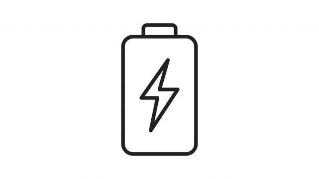 Animated Battery Charging Icon with Lightning Bolt Line Art on White B