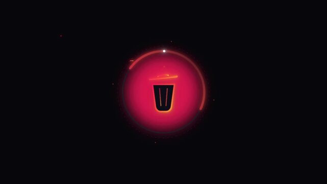 Red deleting icon glowing on dark futuristic background with particles