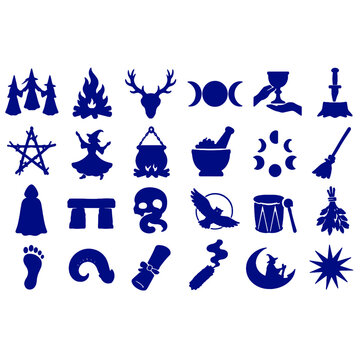 Witch Coven Midnight Sabbath Magic Ritual Icon Set - Minimalist Vectors
