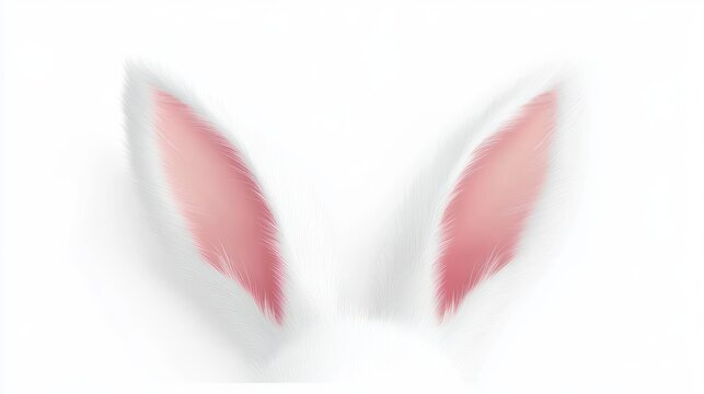 Close-up of two soft white rabbit ears with fluffy fur and pink inner linings conveying a gentle, playful, innocent mood