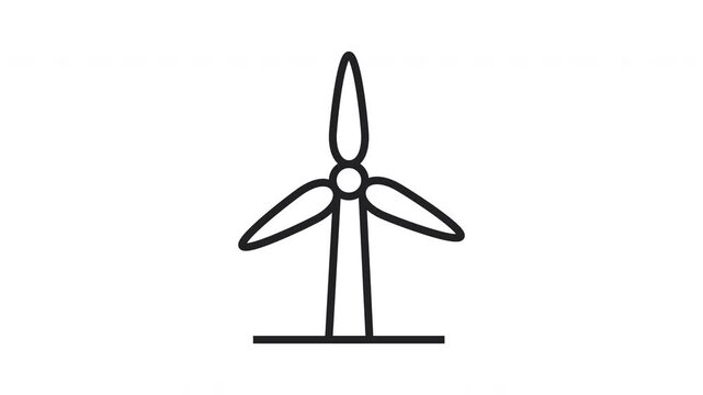 Minimalist Wind Turbine Line Art Animation on White Background