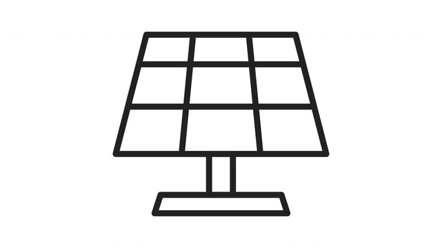 Solar Panel Line Art Animated Icon on White Background