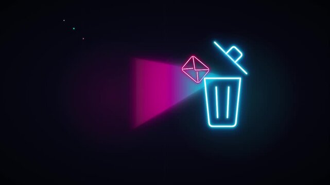 Neon email deleting icon animation showing file removal process