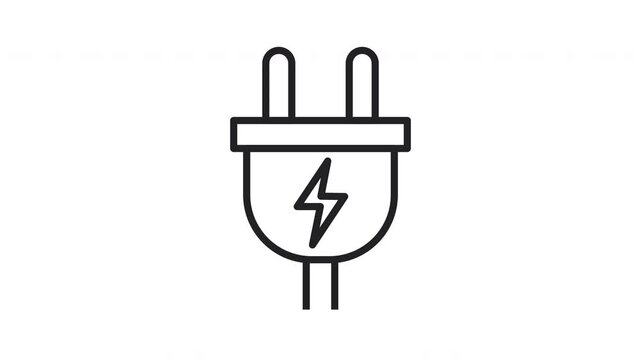 Animated Electric Plug Line Icon with Lightning Bolt Symbol