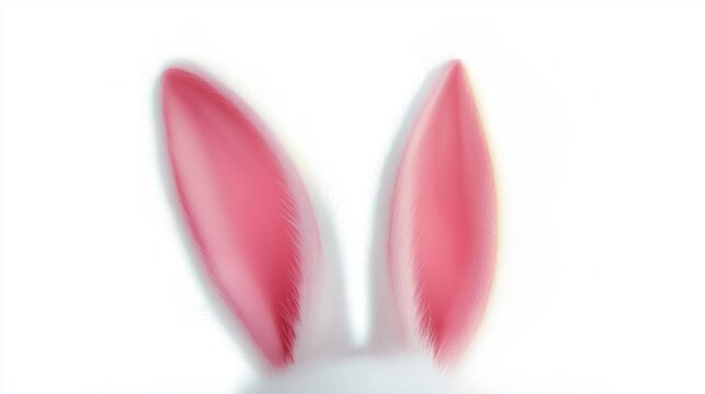 Close-up of two fluffy rabbit ears with pink inner fur on a clean white background, playful and gentle mood
