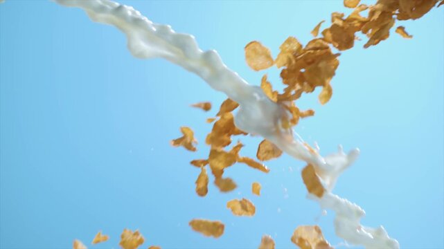 Milk and Corn flakes mixing Slow motion