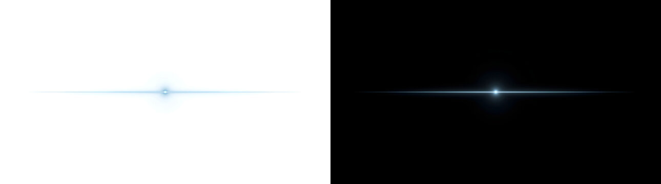 Faint horizontal light flare with a tiny glowing point streaking gently across darkness ideal for minimal cinematic overlay design with PNG, Transparent and Black Background Versions