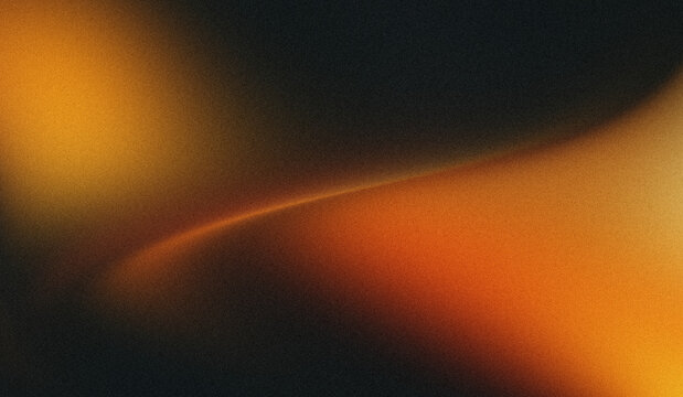 Dark Charcoal Obsidian, Glowing Warm Amber Gold, and Burnt Orange Abstract Gradient Background Featuring Heavy Grainy Noise Texture with Swirling Light Wave Line