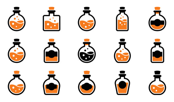 A collection of spooky potion bottles and vials perfect for halloween designs and magical themes
