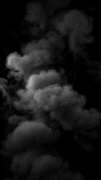 Dark smoke cloud swirling in black background with dense fog effect and mysterious atmosphere
