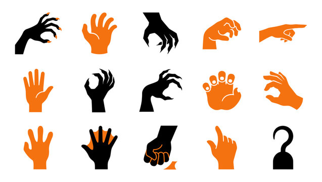 Spooky halloween hand vectors a collection of creepy claws gestures and mysterious symbols