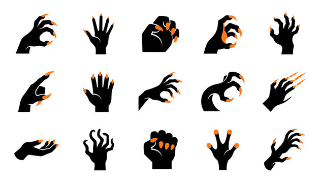 A spooky collection of halloween hand vectors featuring clawed and shadowy designs for festive celebrations