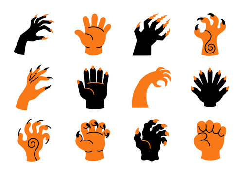 Spooky halloween hand vectors a collection of creepy claws and gestures for festive designs