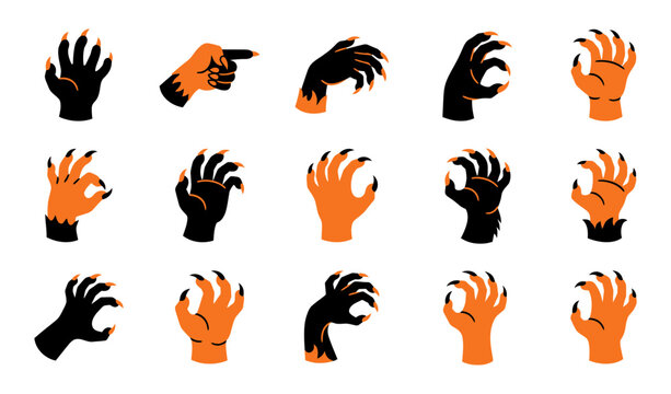 A spooky collection of halloween monster hands and claw vector illustrations for seasonal designs