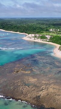 Espelho Beach In Porto Seguro Bahia Brazil. Idyllic Beach. Nature Landscape. Bahia Brazil. Tourism Background. Espelho Beach In Porto Seguro Bahia. Brazil Discovery Coast.