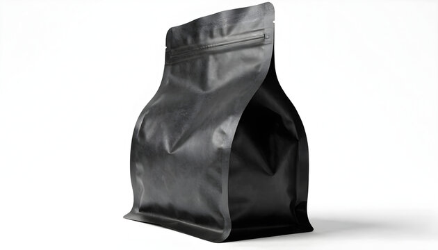 Empty black resealable stand-up food pouch with zipper closure for packaging design