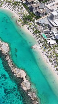 Mambo Beach At Willemstad In Netherlands Curacao. Beach Landscape. Caribbean Island. Willemstad At Netherlands Curacao. Seascape Outdoor. Nature Tourism.