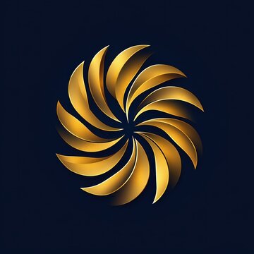 golden metallic spiral of layered curved petals on dark navy background conveying elegant luxurious motion