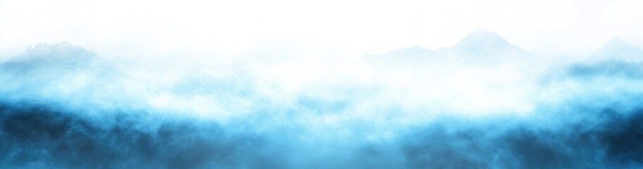 Obraz premium serene misty mountain silhouettes with layered blue fog and a soft glowing horizon