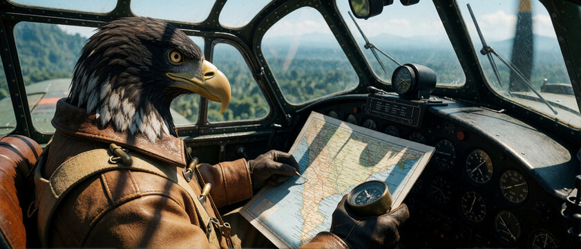 Eagle Pilot in Cockpit Reading Map
