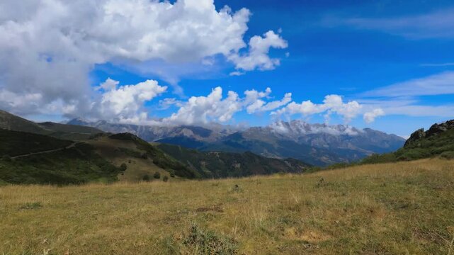 Time-lapse at Collado de Llesba, Cantabria, Spain, with the Picos de Europa in the background