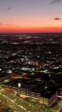 Aerial cityscape  sunset landscape of Atalaia Shore Avenue at Aracaju at Sergipe Brazil. Travel destination. Sunset sky. Sunset skyline cityscape. Coast city landscape. Orange background.