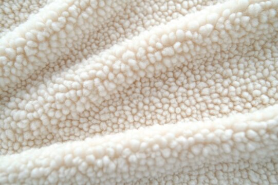close-up of cream sherpa fleece fabric with soft plush folds conveying warm cozy comfort