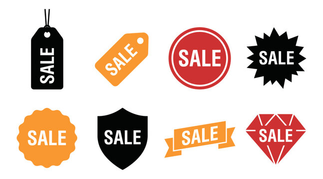 A collection of various sale tag designs and promotional stickers perfect for advertising your upcoming black friday retail shopping event promotions online