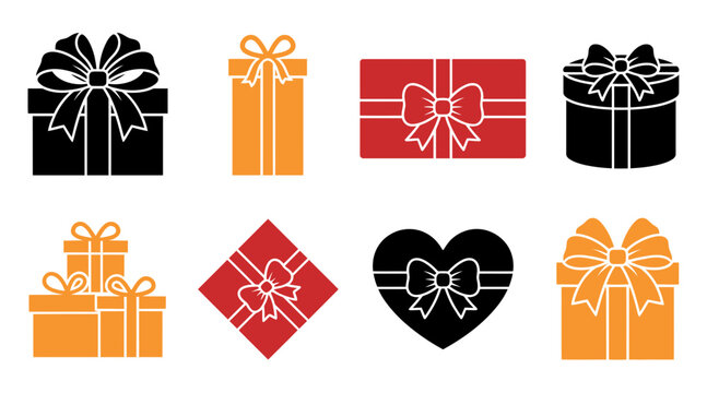 A collection of various gift box icons in black red and gold colors perfect for promoting your upcoming black friday shopping sales