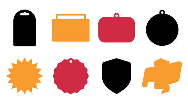 A collection of colorful blank price tags and promotional labels perfect for advertising seasonal retail discounts during the annual black friday event