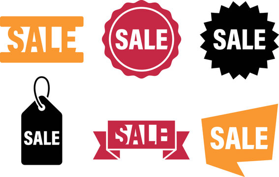 A collection of colorful sale labels and promotional badges designed for marketing campaigns during the busy black friday shopping event season online